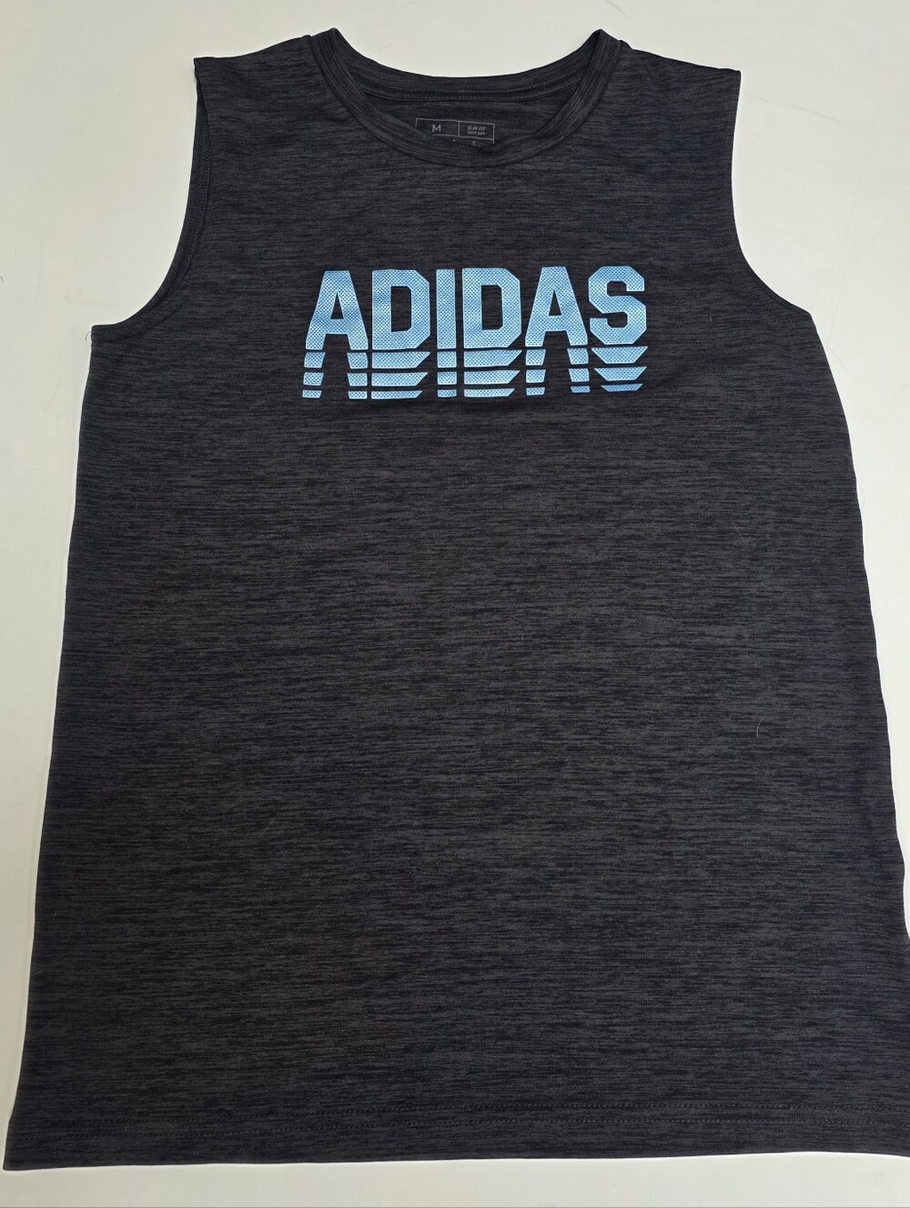 Adidas Boys' Size 10-12 Dark Gray/Black Sleeveless Graphic Tank with Blue Logo